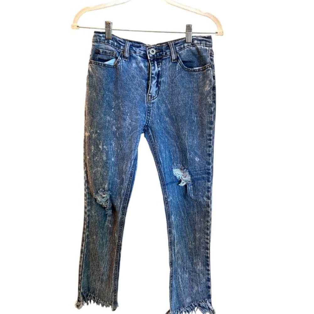 UMGEE vintage cropped distressed jeans with fringe size 28